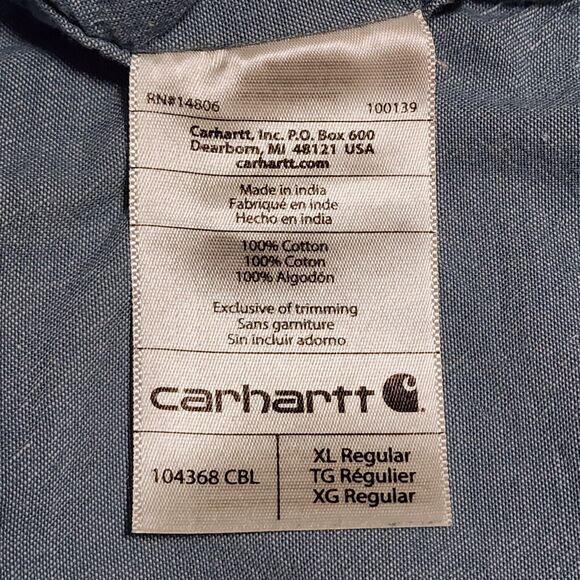 Carhartt Mens Original Fit Long-Sleeve Chambray Shirt Button-Up Blue Size XL - Picture 6 of 7